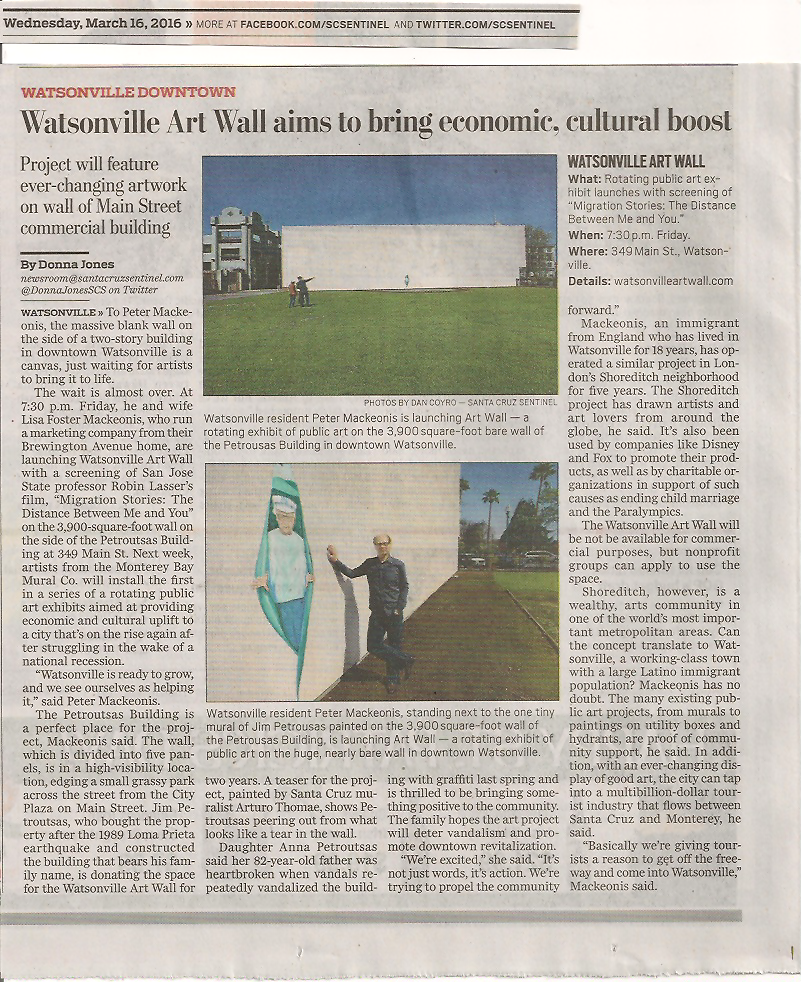 Watsonville Art Wall in the Santa Cruz Sentinel